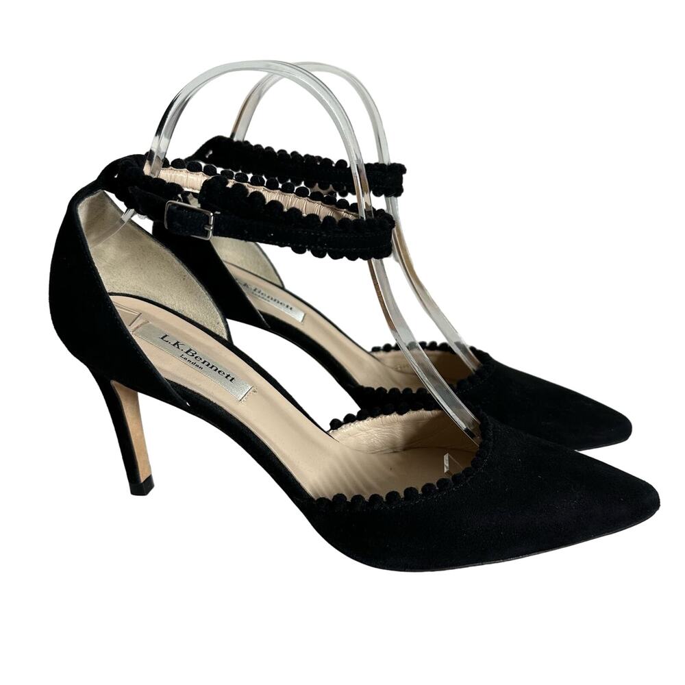 LK Bennett Women's Black Pom Pom Suede D'Orsay Heels Size 40 Size 9